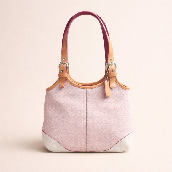 Coach Handbags - Coach Phoebe Pink Signature Canvas Leather Hobo Bag 👜